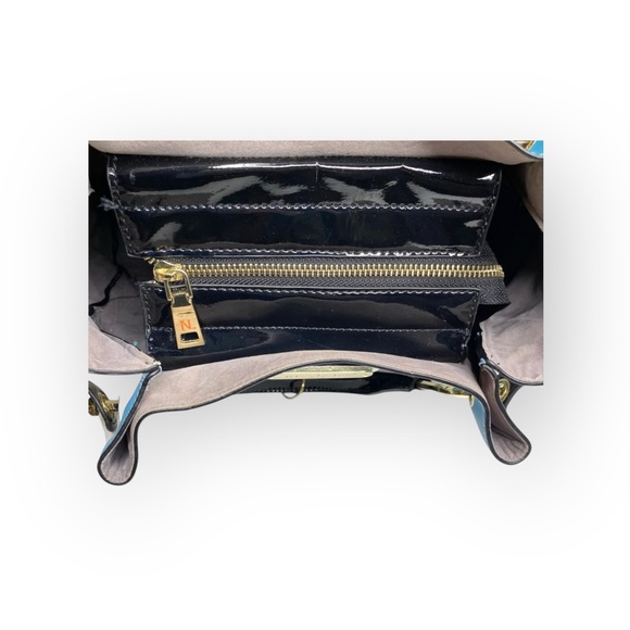 Nicole Lee ᯾ Striped Patchwork 'Have Fun' Satchel Handbag Bag ᯾ Vegan Leather ᯾ - Picture 12 of 16